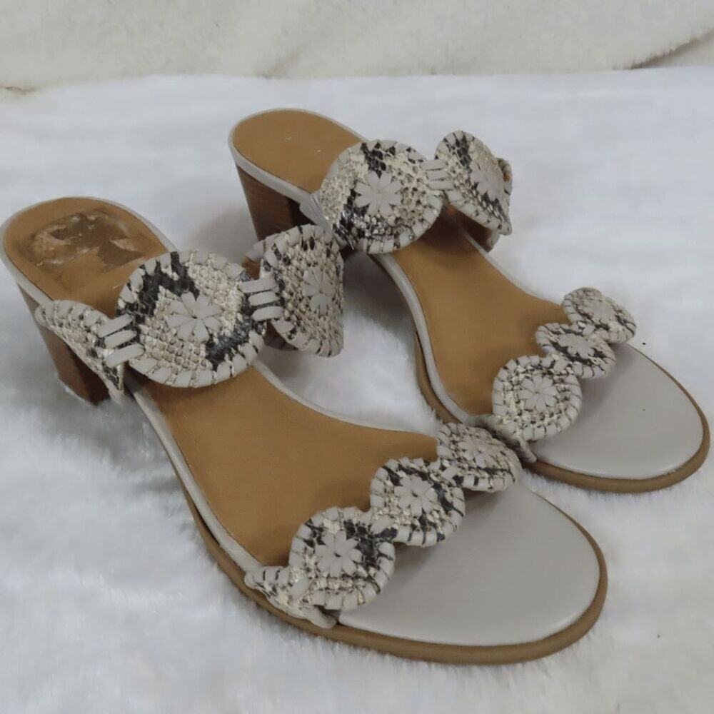 Jack Rogers Lauren Mid Heel Snake Print Dress Slide Sandals 9M